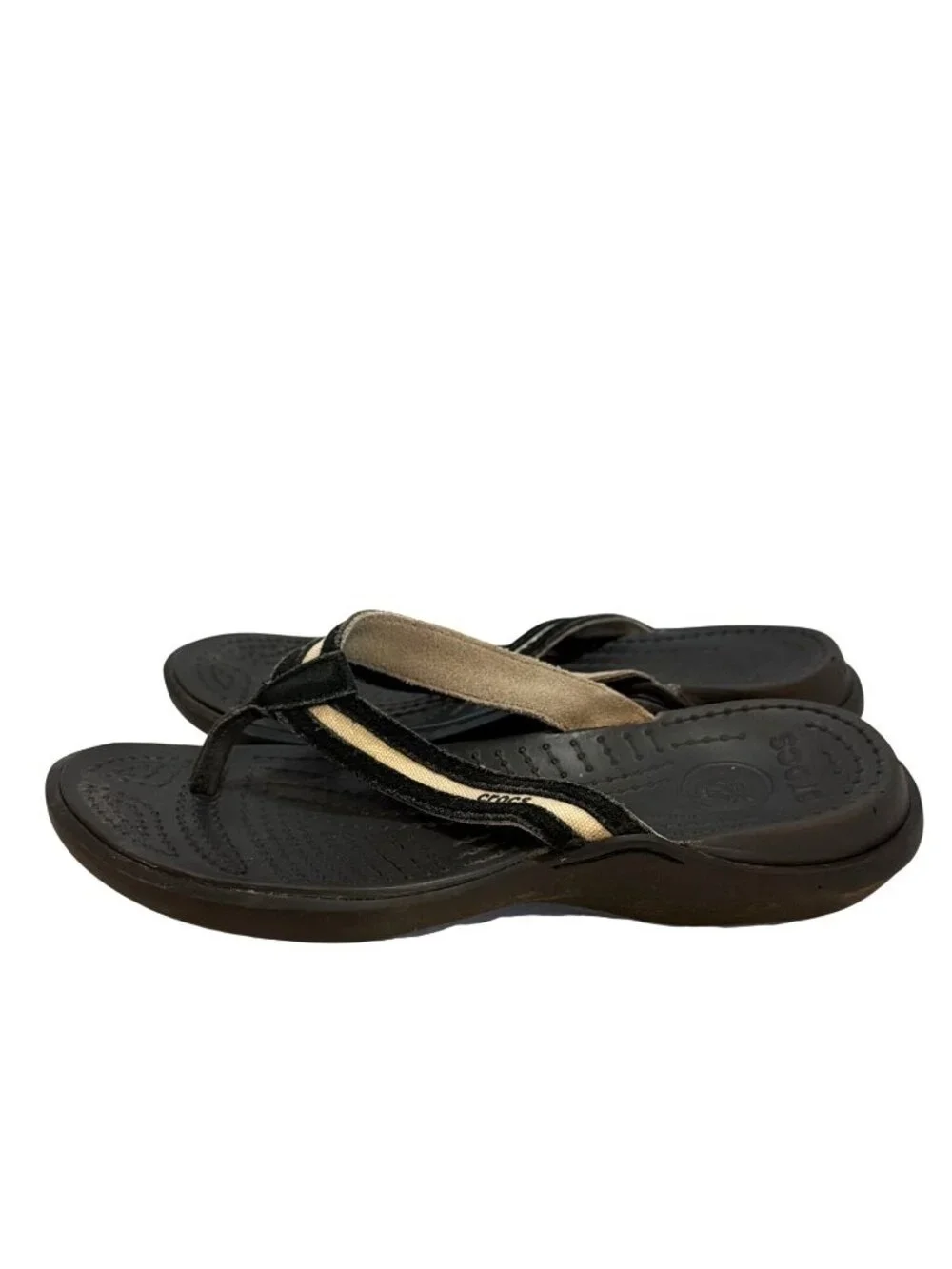 Crocs Black & White‎ Striped Flip Flop Sandals Women’s Size 8 Comfortable Casual